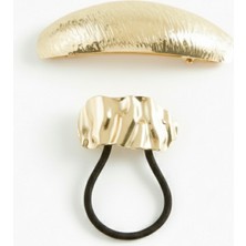 Cihania Store 2'li Altın Rengi Toka Seti / Klipsli ve Lastik Toka