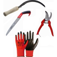 Depolife Bahçe Budama Seti Ağaç Dal Kesme Makası Testeresi Ot Çalı Orak Eldiven Seti