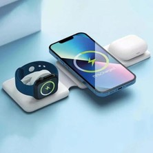 Brentino Kablosuz Şarj Standı 3'ü 1 Arada Telefon Saat Kulaklık Qı Hızlı Şarj Cihazı Katlanabilir