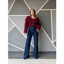 A.T. Kids-Women Önü Dikiş Detaylı Yüksek Bel Ispanyol Paça Lacivert Kadın Jean Pantolon