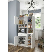 Trendyofix Trendofix Mikrodalga Fırın Bölmeli Mutfak Dolabı - Çok Amaçlı Kiler ve Erzak Dolabı - Beyaz Mikrodalga  Dolap