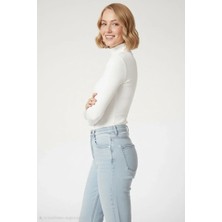 Silerra Kadın Tam Boğazlı Fitilli Likrali Kaşkorse Badi Ince Uzun Kollu Kazak - Beyaz