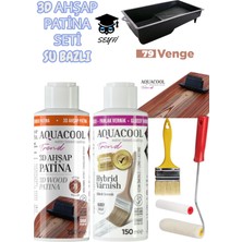 Aquacool 3D Ahşap Patina Seti Su Bazlı 150 ml Çok Renkli Parlak Vernik ve Fırça Seti