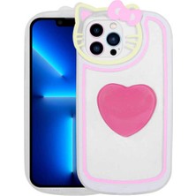 Belirtilmemiş iPhone 13 Pro Max Uyumlu Kedi Figürlü Transparan Pop Soketli Safa Ritmik Kılıf-Pembe Koyu