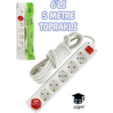 Almera Grup Priz Topraklı 6'lı 5 Metre Anahtarlı Uzatma Kablosu