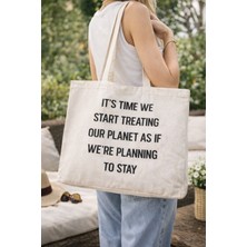 Miskoza Yazı Baskılı Kanvas Bez Çanta – Doğal Ham Kumaş,askılı Omuz Çantası