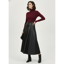 Eyora Moda Deri Kumaşa Sahip Siyah Renk Kadın Etek