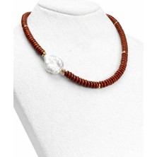 Ilgın Doğal Taş Takı Kırmızı Jasper Barok Inci Detaylı Doğal Taş Kolye | Toprağın Gücü, Zarafetin Işıltısı