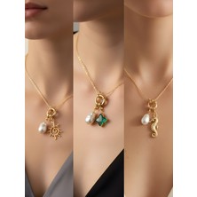 NKT Collection Deniz Atı Zümrüt Yeşili Yıldız Güneş İncili Kolye