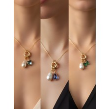 NKT Collection Mavi Damla Turkuaz Kalp Zümrüt Yeşili Kelebek İncili Kolye