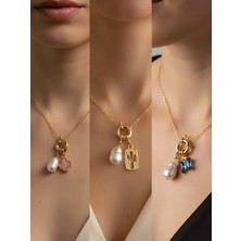 NKT Collection Mavi Kelebek Kaktüs Pembe Yonca İncili Kolye