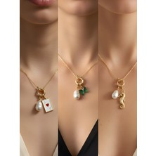 NKT Collection Deniz Atı Zümrüt Yeşili Kelebek Kupa As İncili Kolye