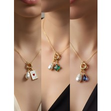 NKT Collection Mavi Damla Zümrüt Yeşili Yıldız Kupa As İncili Kolye