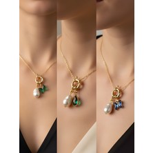 NKT Collection Mavi Kelebek Zümrüt Yeşili Kelebek Zümrüt Yeşili Damla İncili Kolye