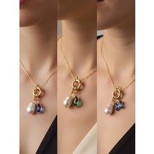 NKT Collection Mavi Kelebek Mavi Damla Zümrüt Yeşili Damla İncili Kolye