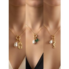 NKT Collection Deniz Atı Zümrüt Yeşili Kelebek Kaktüs Incili Kolye