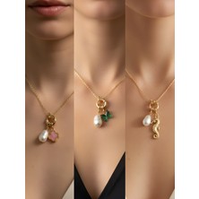 NKT Collection Deniz Atı Zümrüt Yeşili Kelebek Pembe Yonca Incili Kolye