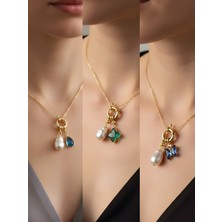 NKT Collection Mavi Kelebek Turkuaz Damla Zümrüt Yeşili Yıldız Incili Kolye