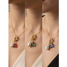 NKT Collection Mavi Kelebek Kırmızı Damla Zümrüt Yeşili Damla Incili Kolye