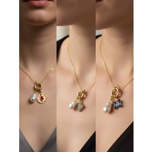 NKT Collection Mavi Kelebek Siyah Yonca Ay Güneş İncili Kolye