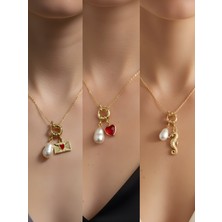 NKT Collection Deniz Atı Kırmızı Kalp Kalpli Zarf Incili Kolye