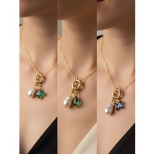 NKT Collection Mavi Kelebek Zümrüt Yeşili Damla Zümrüt Yeşili Yıldız Incili Kolye