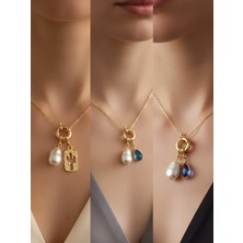 NKT Collection Mavi Damla Turkuaz Damla Kaktüs Incili Kolye