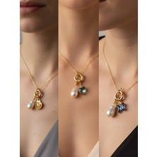 NKT Collection Mavi Kelebek Turkuaz Kalp Midye Incili Kolye