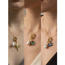 NKT Collection Mavi Kelebek Zümrüt Yeşili Damla Kutup Yıldızı Incili Kolye