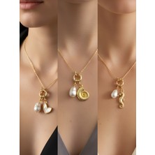 NKT Collection Deniz Atı Deniz Kabuğu Beyaz Kalp Incili Kolye