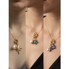 NKT Collection Mavi Kelebek Zümrüt Yeşili Yıldız Kutup Yıldızı Incili Kolye