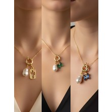 NKT Collection Mavi Kelebek Zümrüt Yeşili Kelebek Kaktüs Incili Kolye