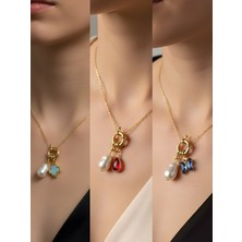 NKT Collection Mavi Kelebek Kırmızı Damla Turkuaz Yonca Incili Kolye