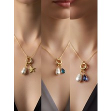 NKT Collection Mavi Damla Turkuaz Damla Deniz Yıldızı Incili Kolye