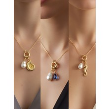 NKT Collection Deniz Atı Mavi Damla Deniz Kabuğu Incili Kolye