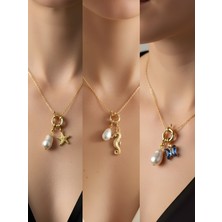 NKT Collection Deniz Atı Mavi Kelebek Deniz Yıldızı Incili Kolye