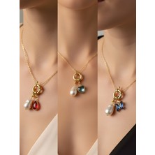 NKT Collection Mavi Kelebek Kırmızı Damla Turkuaz Kalp Incili Kolye