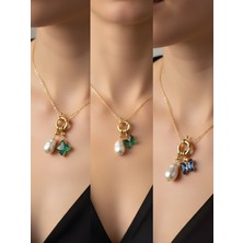 NKT Collection Mavi Kelebek Zümrüt Yeşili Kelebek Zümrüt Yeşili Yıldız Incili Kolye