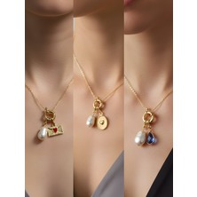 NKT Collection Mavi Damla Kabartma Kalp Kalpli Zarf Incili Kolye