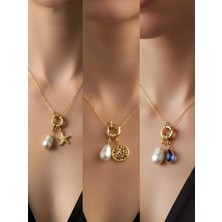 NKT Collection Mavi Damla Hayat Ağacı Deniz Yıldızı Incili Kolye