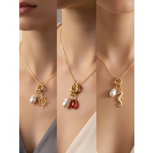 NKT Collection Deniz Atı Kırmızı Damla Güneş Incili Kolye