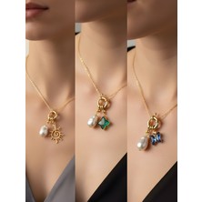 NKT Collection Mavi Kelebek Zümrüt Yeşili Yıldız Güneş Incili Kolye