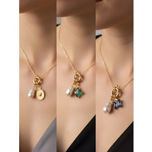 NKT Collection Mavi Kelebek Zümrüt Yeşili Yıldız Kabartma Kalp Incili Kolye