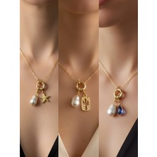 NKT Collection Mavi Damla Kaktüs Deniz Yıldızı Incili Kolye