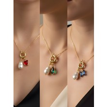 NKT Collection Kırmızı Kalp Mavi Kelebek Zümrüt Yeşili Damla Incili Kolye