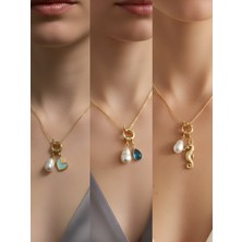 NKT Collection Deniz Atı Turkuaz Damla Turkuaz Kalp Incili Kolye