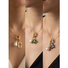 NKT Collection Mavi Kelebek Zümrüt Yeşili Yıldız Kaktüs Incili Kolye