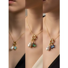 NKT Collection Mavi Kelebek Zümrüt Yeşili Damla Turkuaz Yonca Incili Kolye