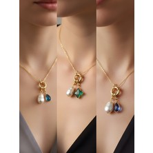 NKT Collection Mavi Damla Turkuaz Damla Zümrüt Yeşili Yıldız Incili Kolye