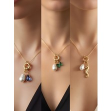 NKT Collection Deniz Atı Mavi Damla Zümrüt Yeşili Kelebek Incili Kolye